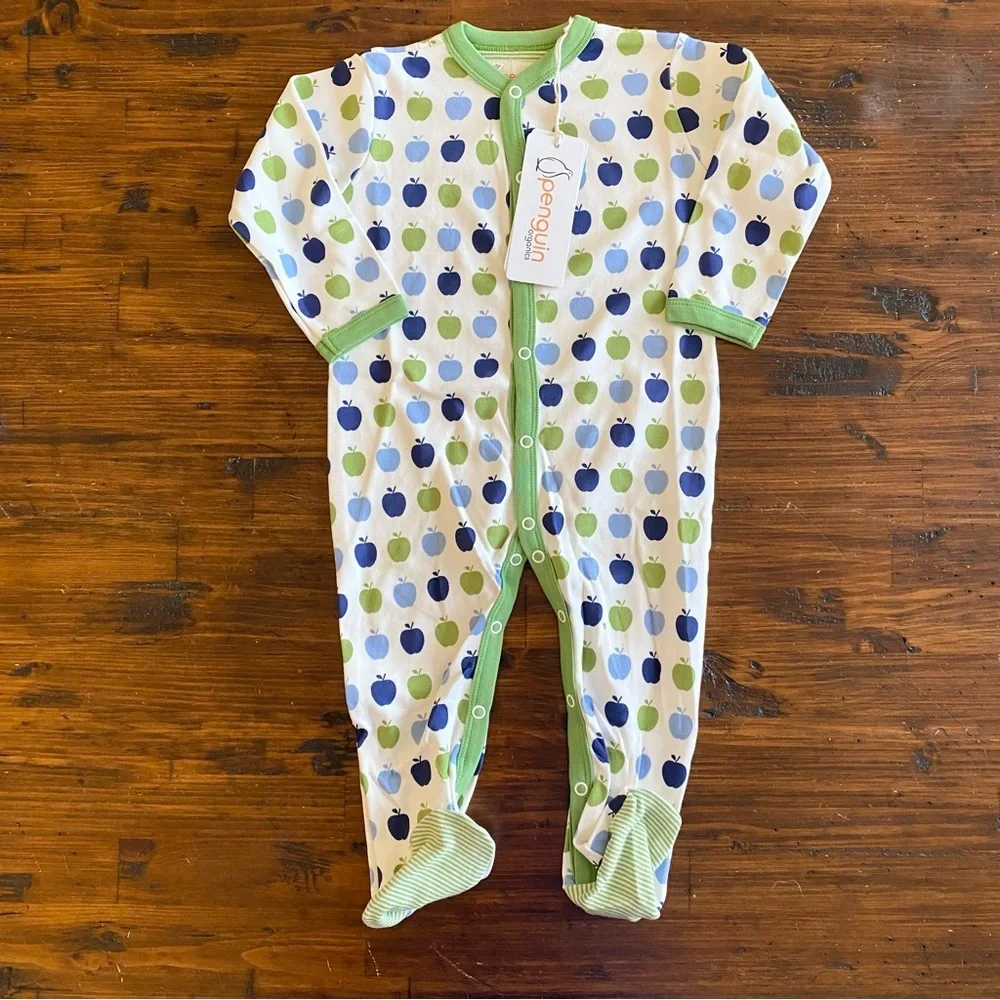 Apple One-Piece Multi Blue Green Organic Cotton BY PENGUIN ORGANICS 12-18M NWT